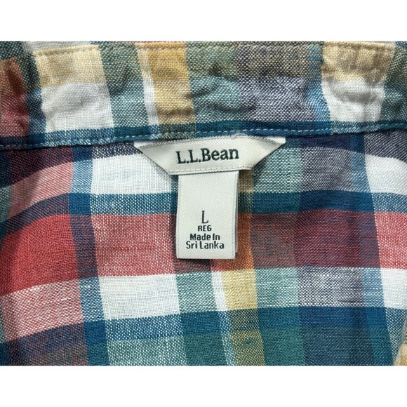 LL Bean Men’s Long Sleeve Orange Teal Plaid Flannel Button Down Size Large - Picture 3 of 4